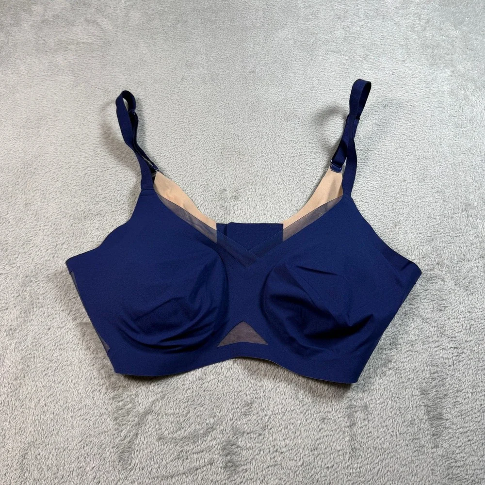 Honeylove Silhouette Bra Women XL Blue Wireless Seamless Mesh V-Neck Comfort